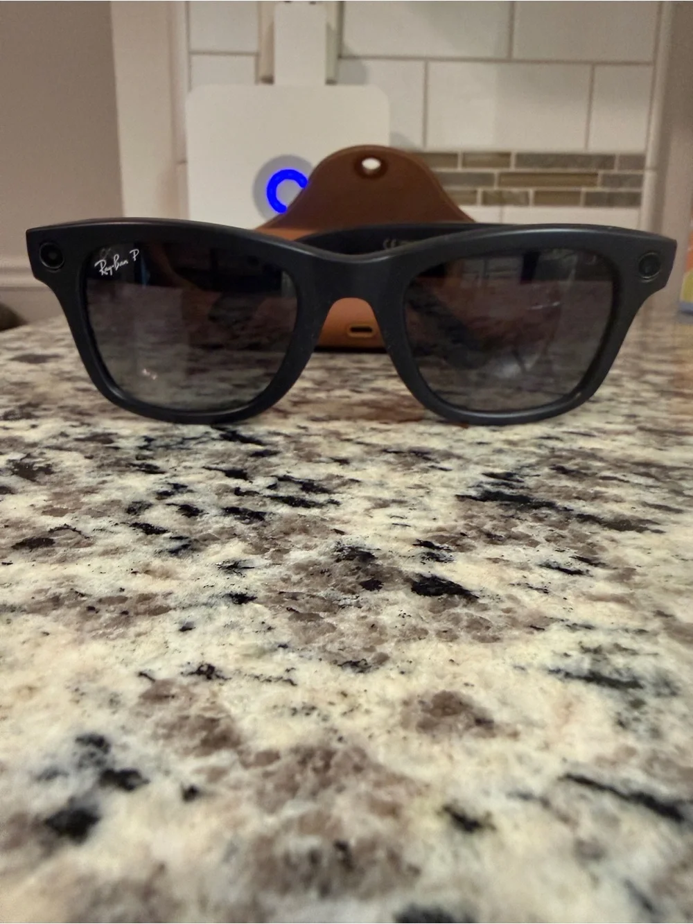 Ray-Ban Tan Meta Leather Sunglasses & Case